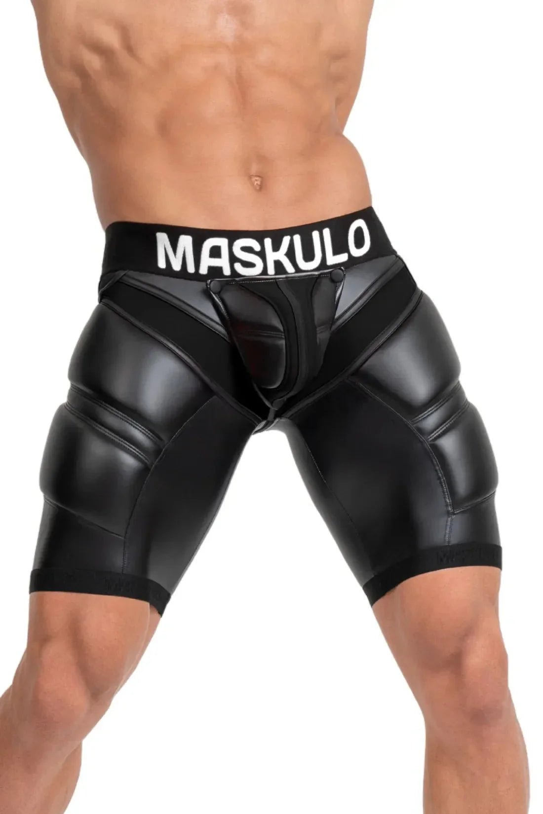 Black cycling shorts "Big Bulge" by Maskulo, size XL, for men. Features a prominent pouch design. Ideal for active wear.