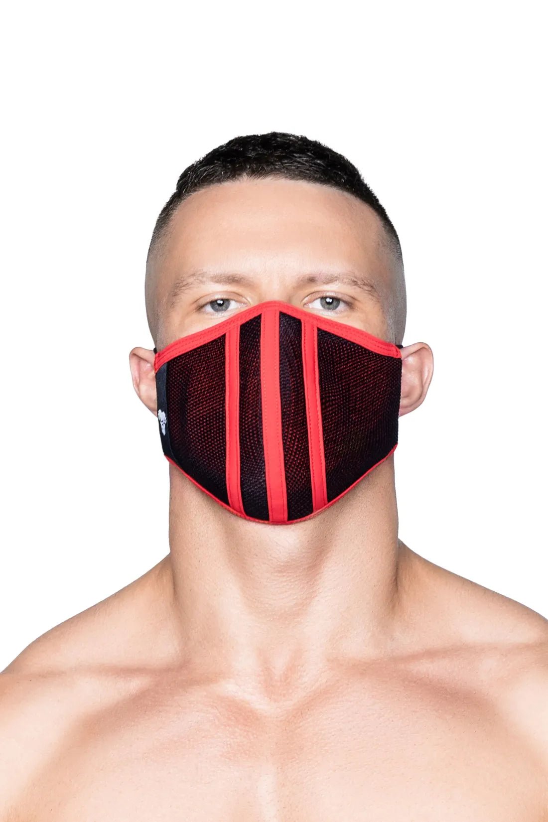 Maskulo Life 3D Mask in black and red, one-size accessory for men, made of polyester and cotton, positioned at image position 6.