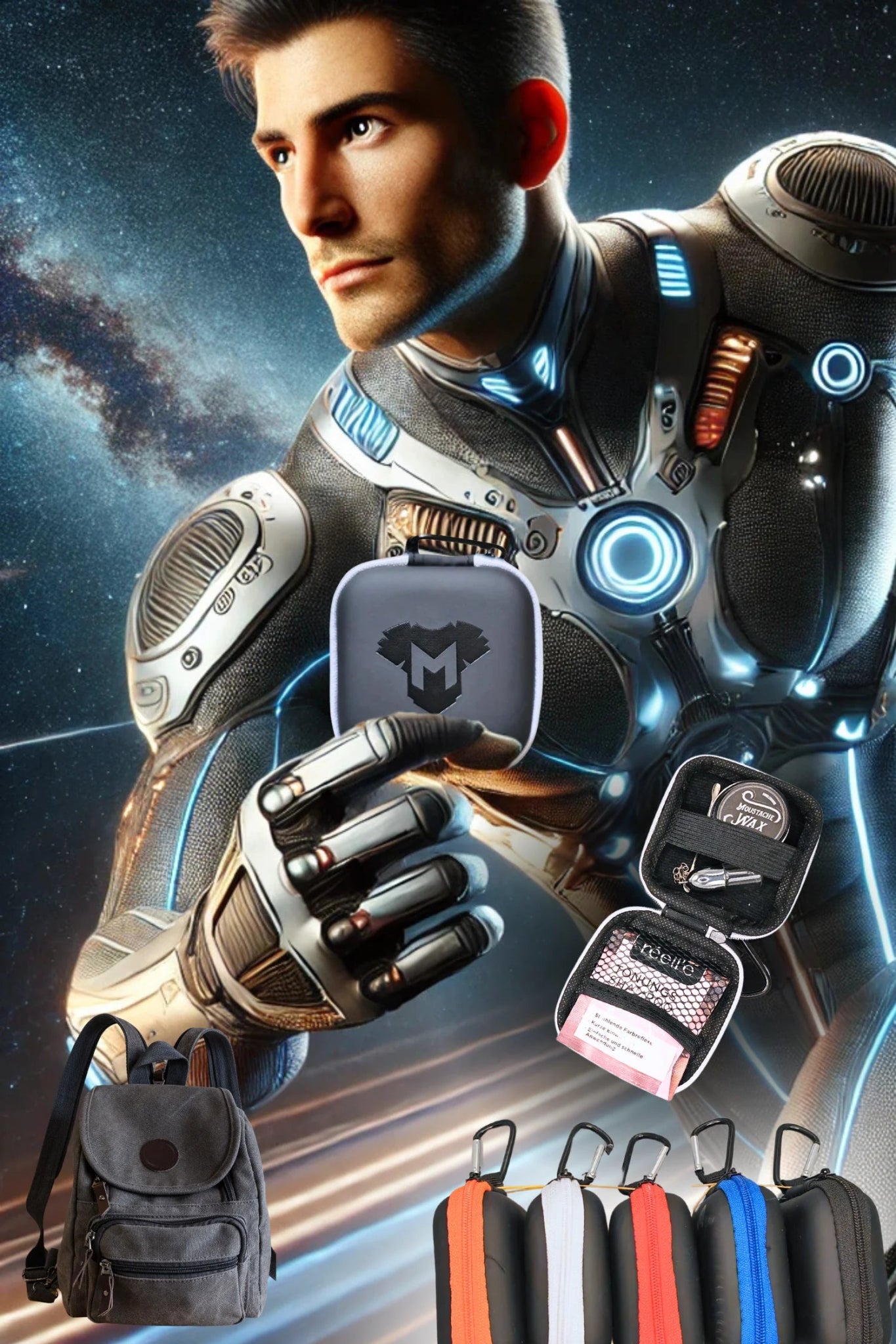 Jax Wanderlust Mini Zip-Case with Carabiner in Black and White. EVA mini-case with zipper and Maskulo logo. Attachable organizer for small items.