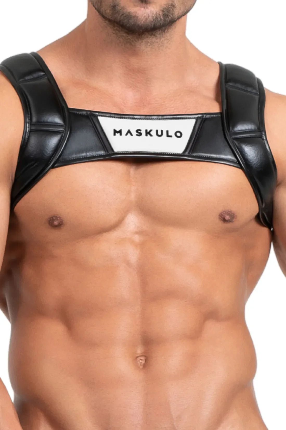 Maskulo Bulldog Harness with 3D Logo in Black and White for men&