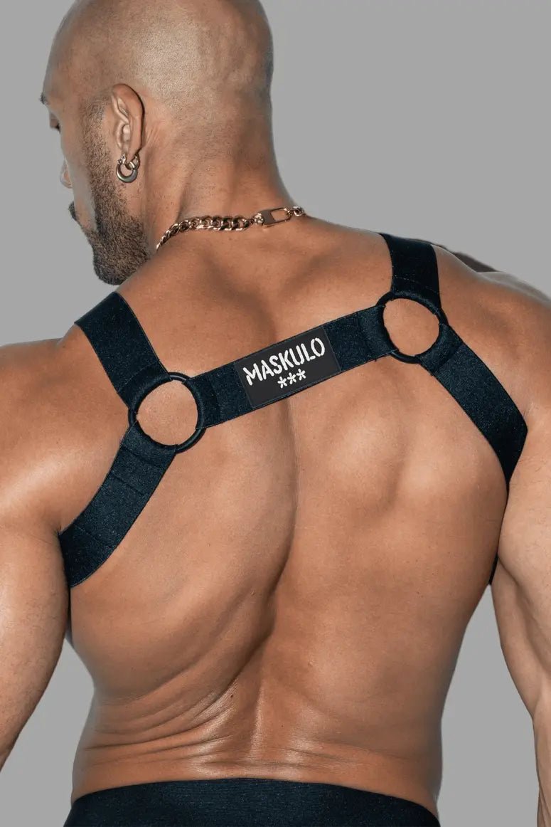 Dean Tropix Elastic Bulldog Harness in black, an accessory by Maskulo for adults. Ideal for fitness, made with elastic material.
