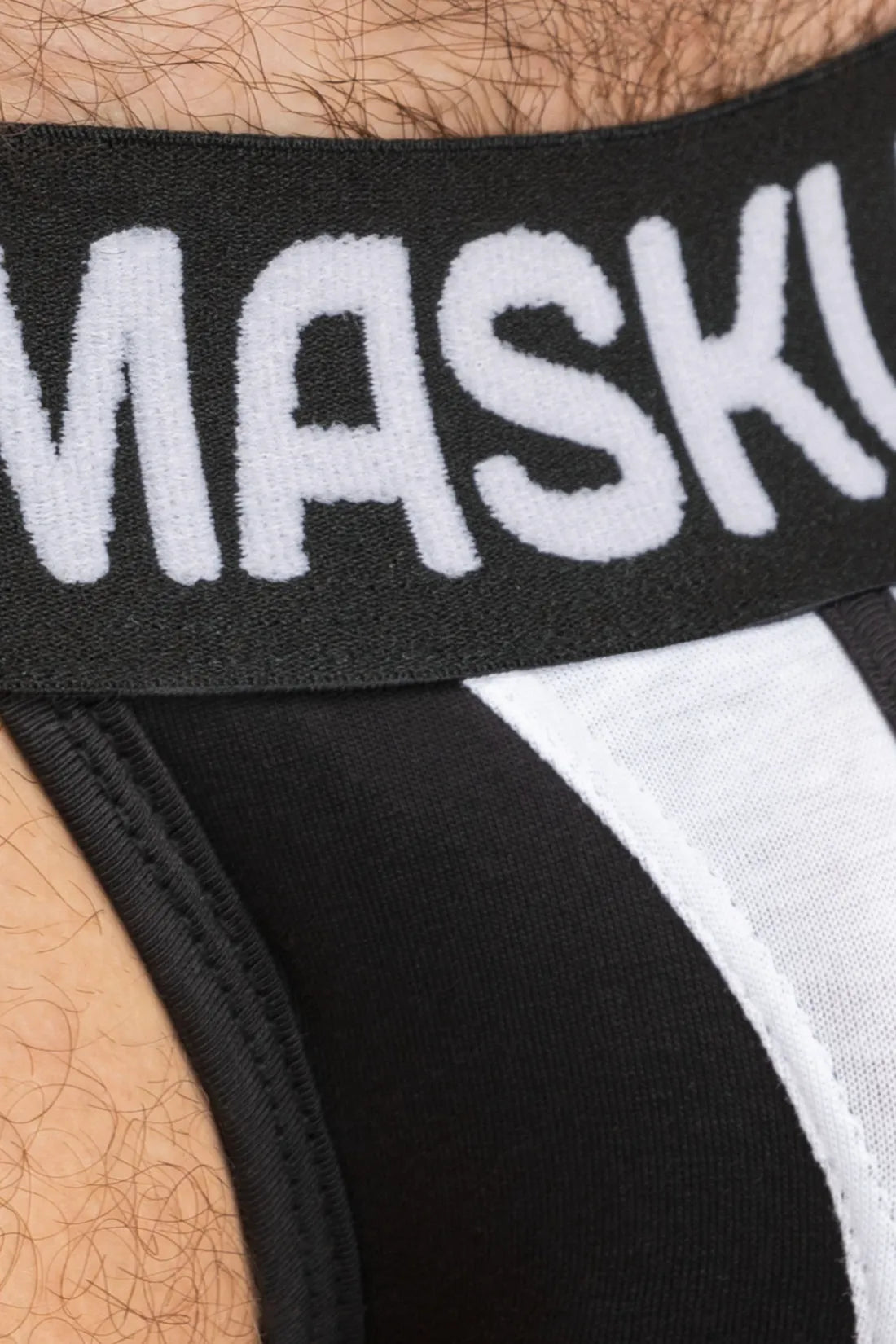 Maskulo TIGER Jockstrap, black & white, 100% cotton everyday underwear with unique POUCH-SNAP technology for adjustable fit.
