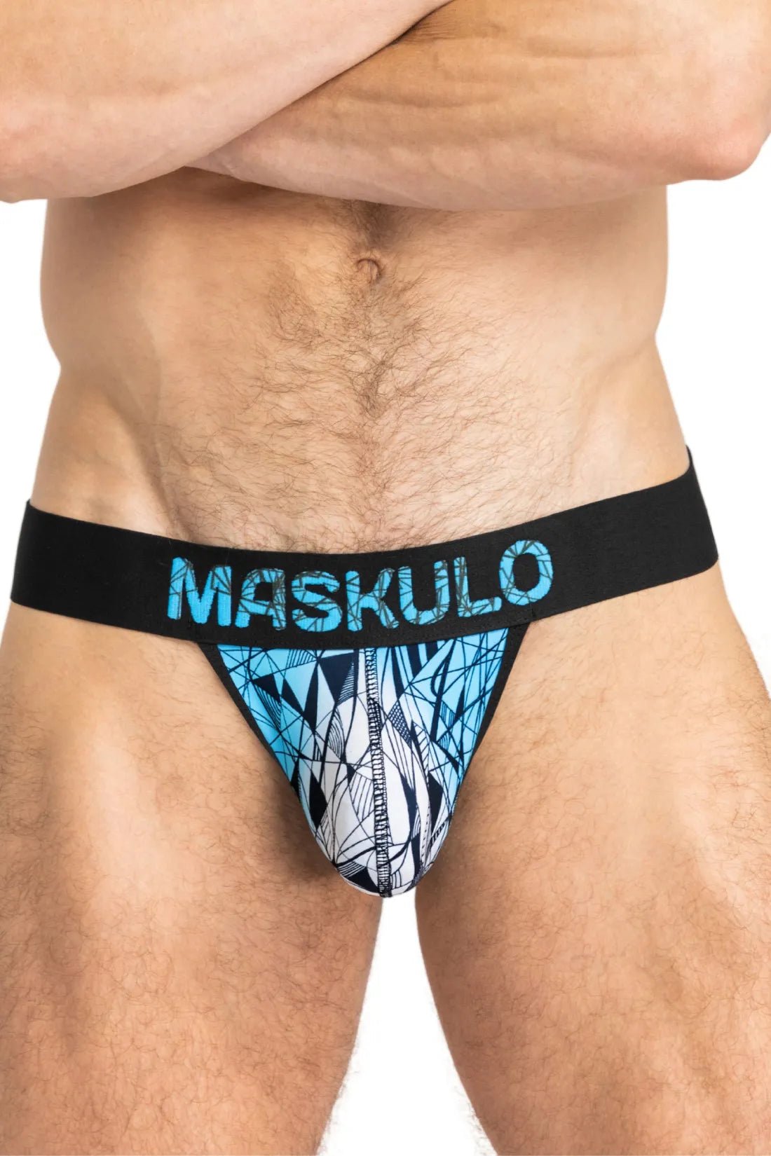 Maskulo Armor Jock with Art X-Effect black/blue, size L. Durable, comfortable, and stylish gay sportswear. MJS156-Y3, Apparel & Accessories.
