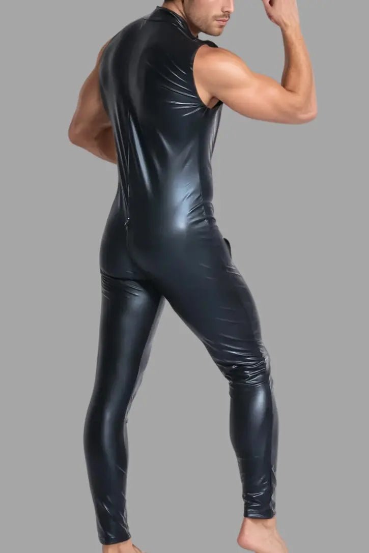 Black sleeveless PU leather Ironbod suit for men, size L, SKU MST102-Y3, by Maskulo Global (EU) online store. Price 99.