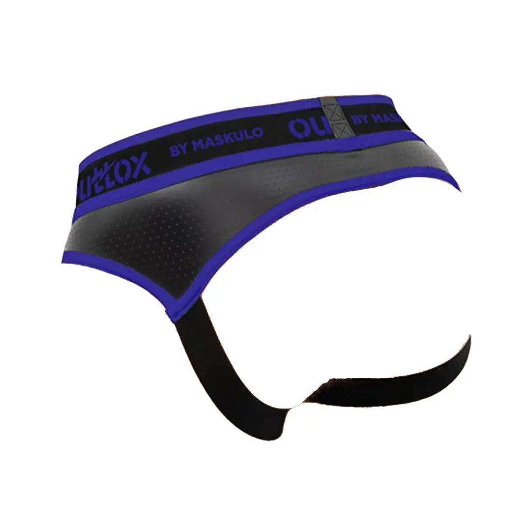 Outtox by Maskulo open rear briefs with snap codpiece in blue, size L, for men. Style XBR114-Y3. New, available from Maskulo Global (EU) shop.