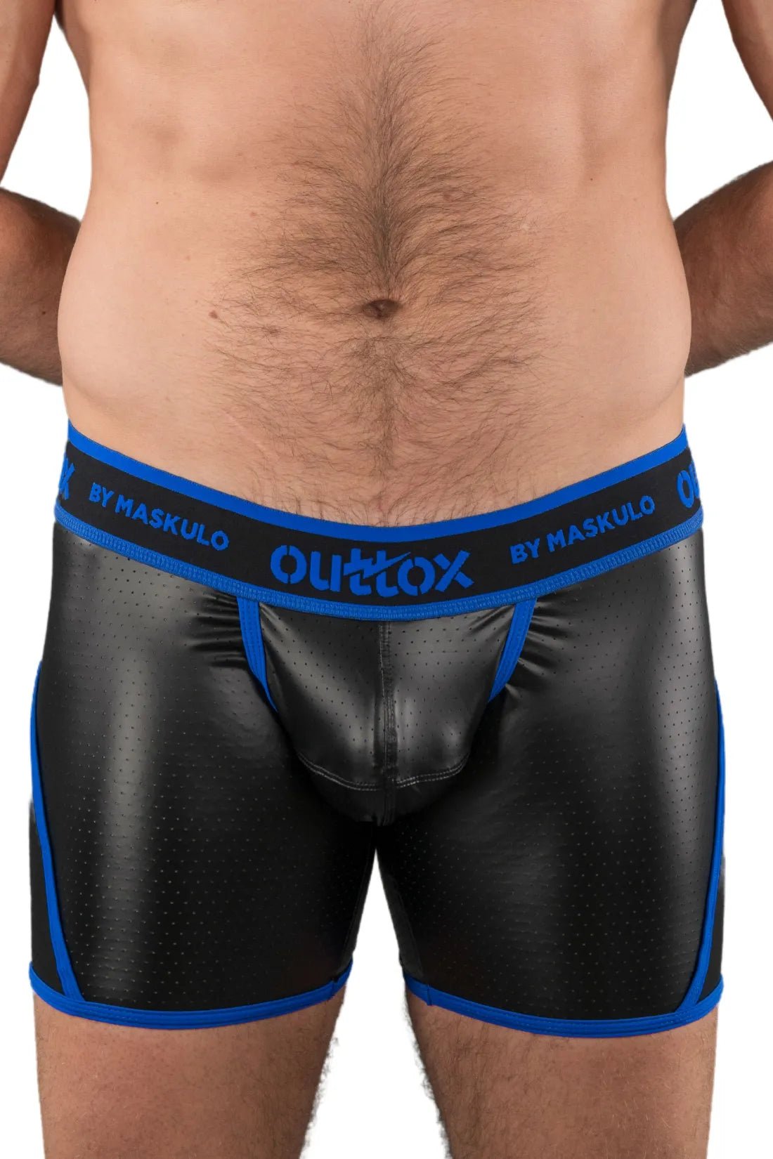 Maskulo Outtox blue shorts with wrapped rear and snap codpiece for men&