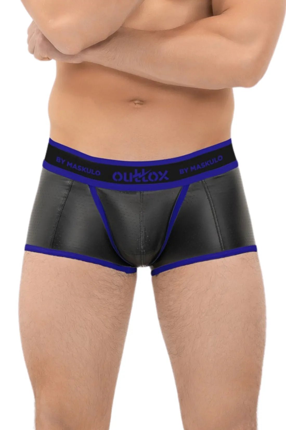 Maskulo Outtox Wrapped Rear Trunk Shorts with Codpiece in Black, size m. View 2.