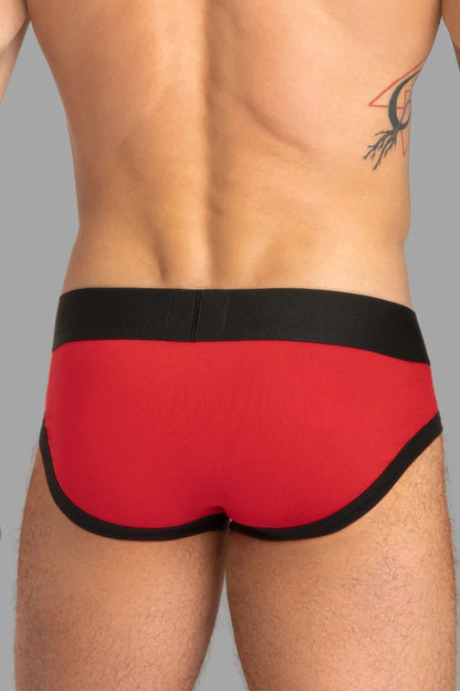 CAPTAIN-A Red and Black Briefs with O-Inside-POUCH by Maskulo. Men&