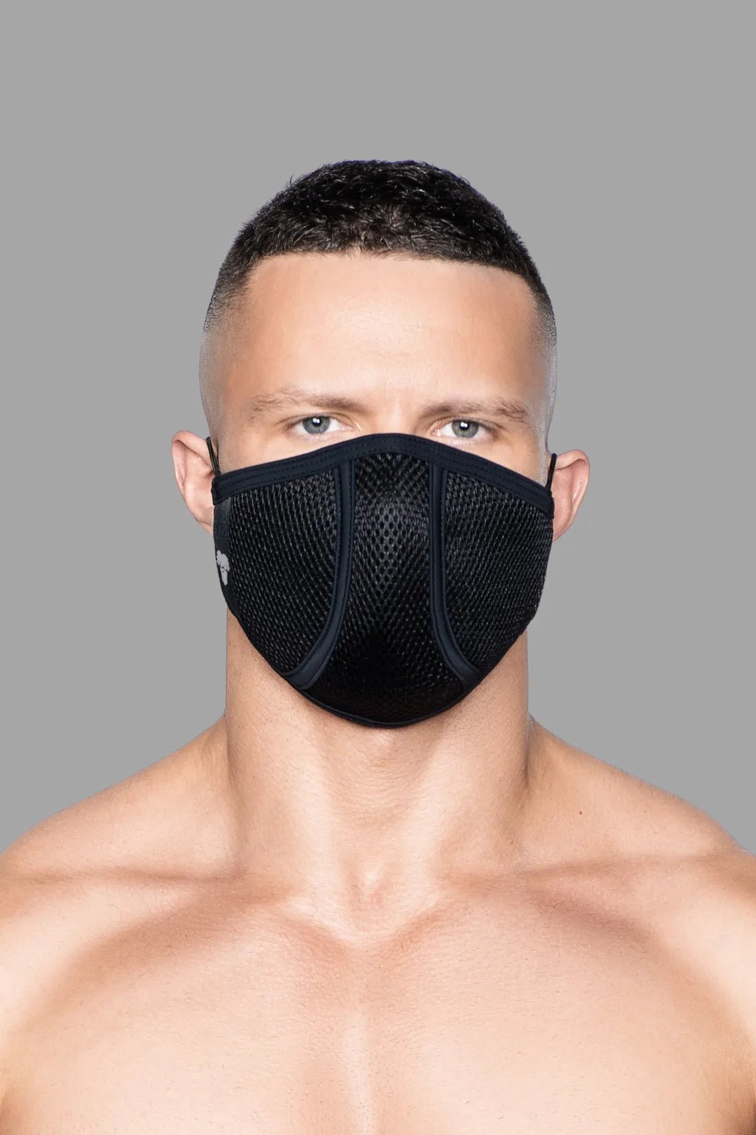 Maskulo Life Black Mask, a stylish and comfortable polyester/cotton blend fashion face mask accessory with adjustable ear and neck straps.