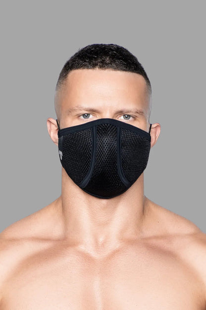 Maskulo Life Black Mask, a stylish and comfortable polyester/cotton blend fashion face mask accessory with adjustable ear and neck straps.
