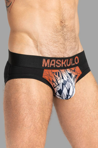 Armor Briefs with Art X Effect, black/orange, size M. New Maskulo men&