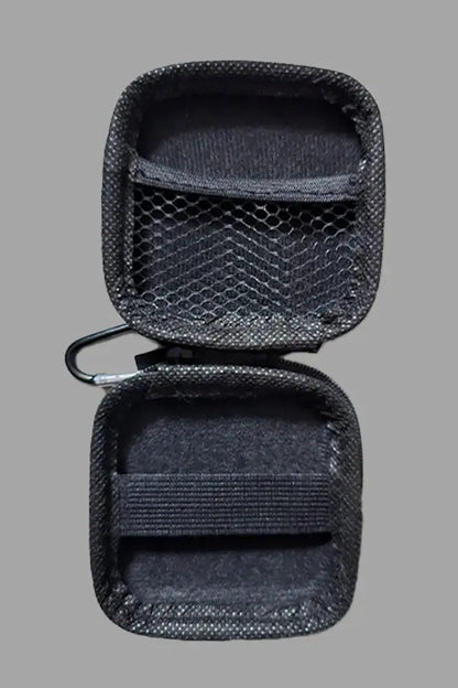 Black mini zip case with carabiner from Jax Wanderlust. Compact accessory for storage, with easy clip attachment.