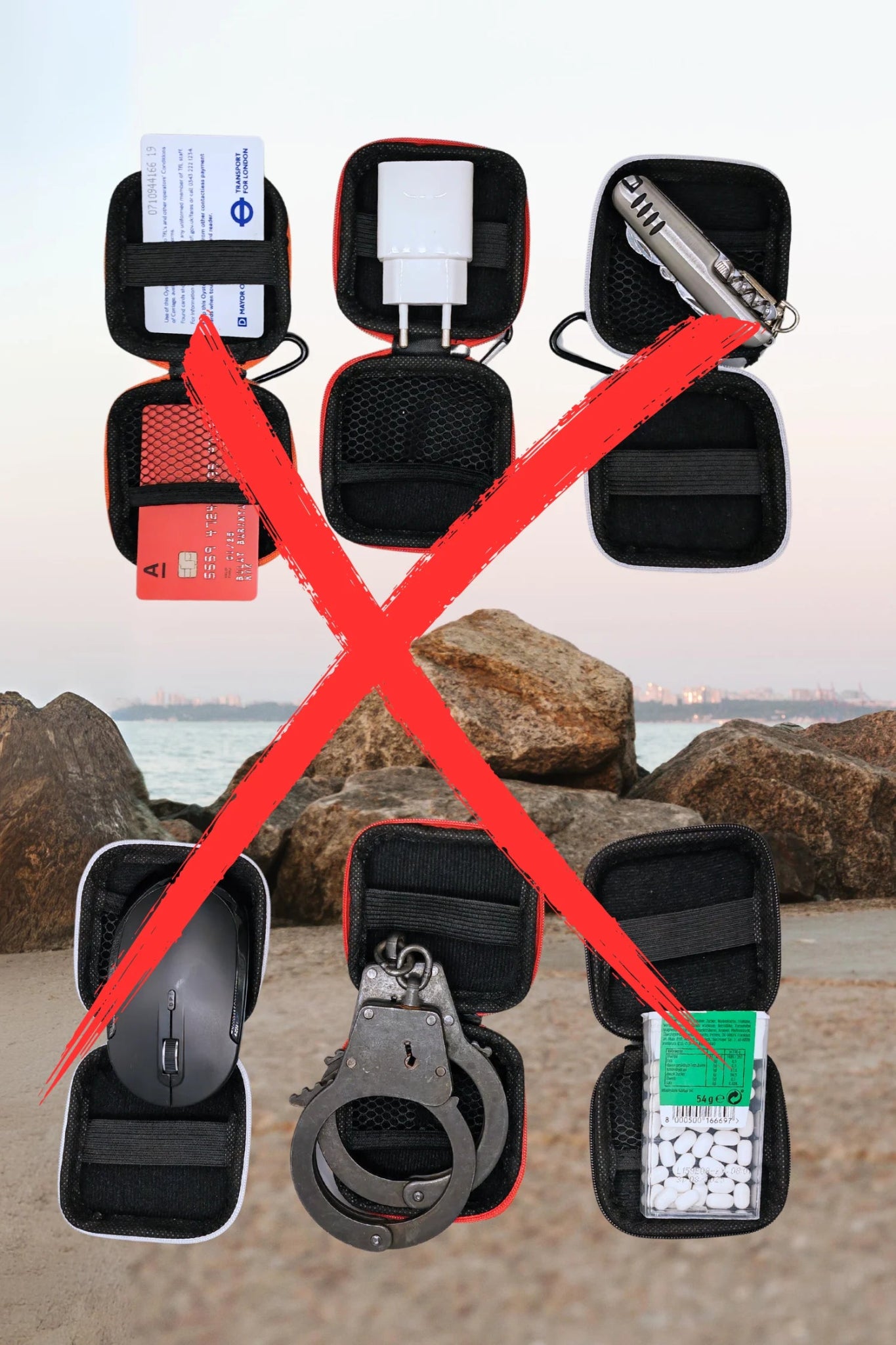 Black and red Jax Wanderlust mini zip case with a carabiner from Maskulo Global (EU). Practical accessory for essential storage.