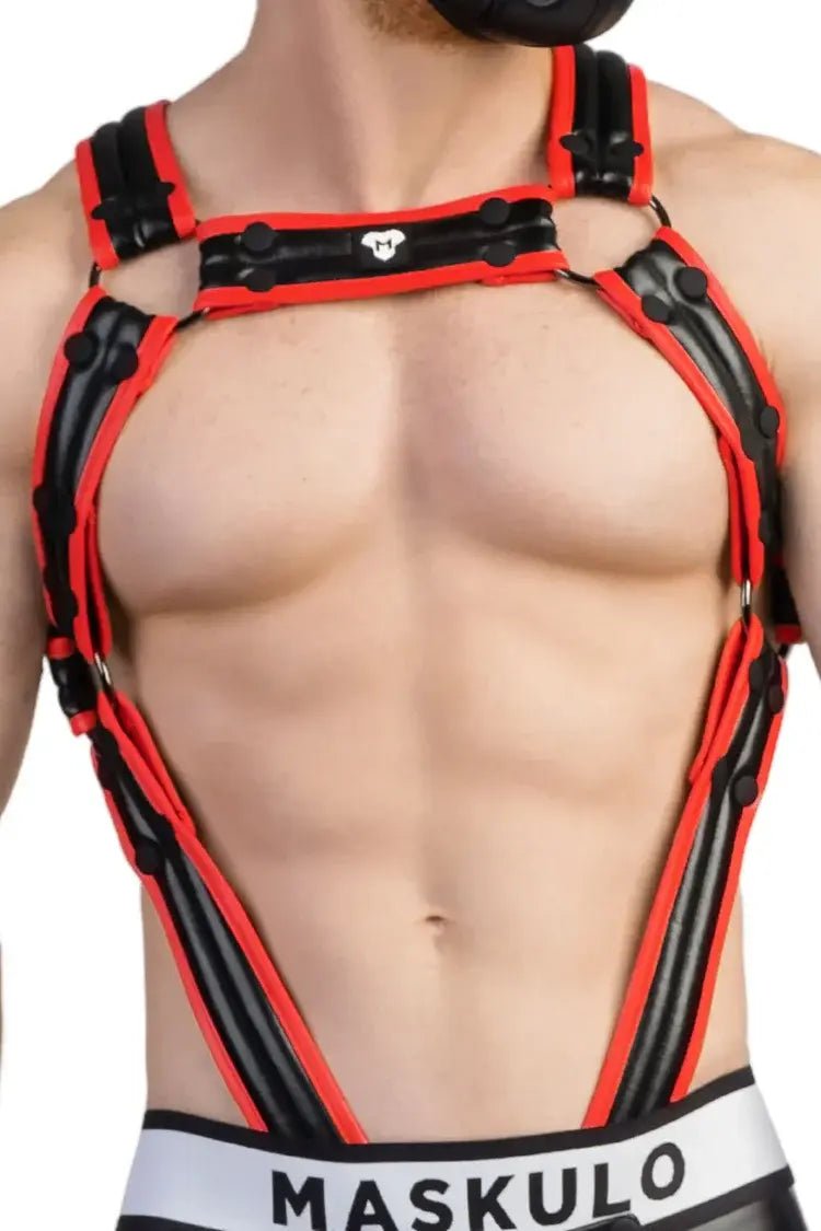 Armored Next Body Harness in Black and Red from Maskulo Global (EU) Store. High-quality body harness accessory for men.