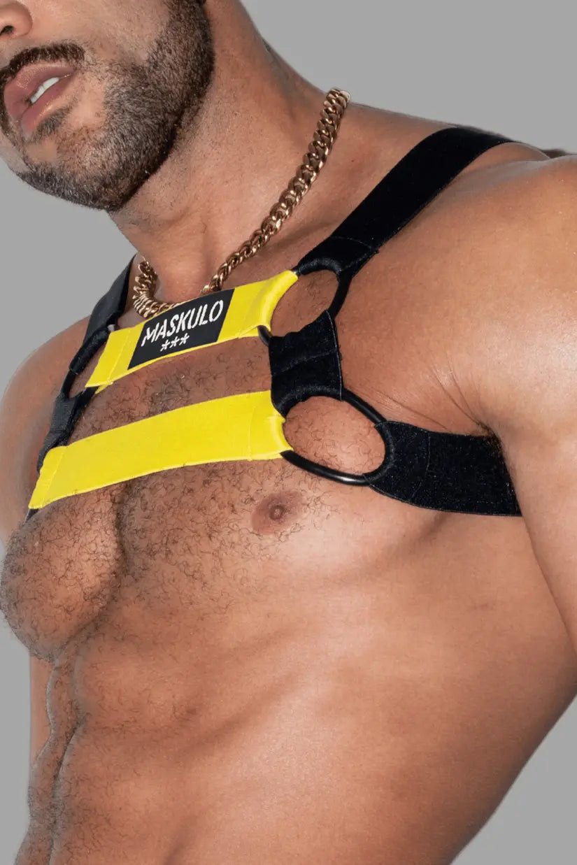 Conrad Tropix Elastic Bulldog Harness in yellow, size M. Maskulo elastic bulldog harness for men, suitable for adult male, new.