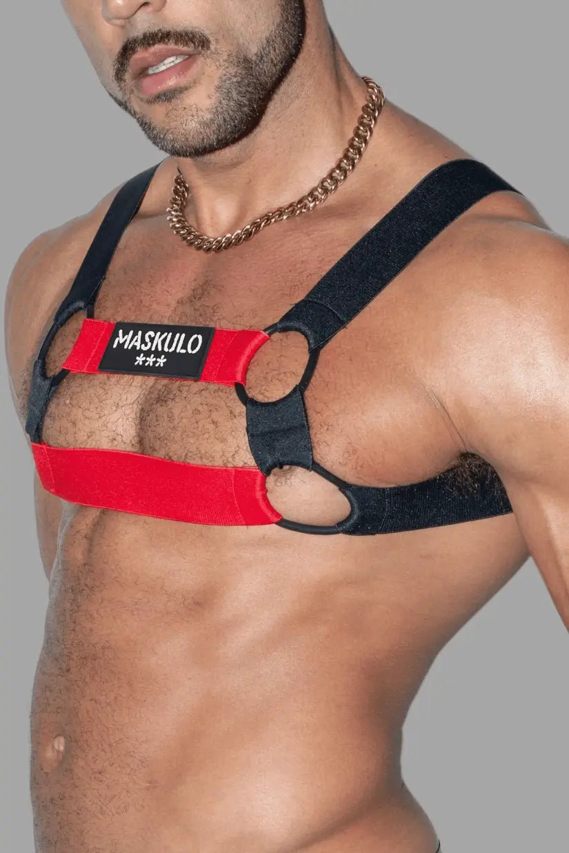 Blake Tropix Elastic Bulldog Harness in Red, size M. Male adult accessory from Maskulo. New condition, product SKU MHR212-Y2.