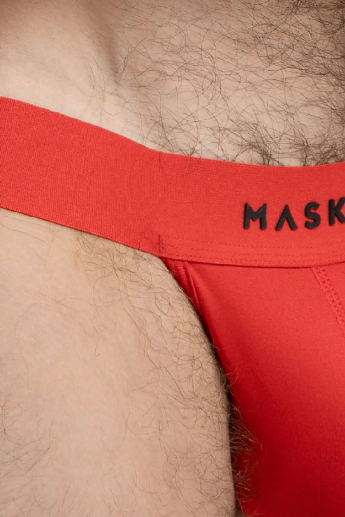 Maskulo Microfiber Jockstrap in Red. Polyester/elastane blend, push-up effect, soft breathable mesh, and PVC 3D branding.
