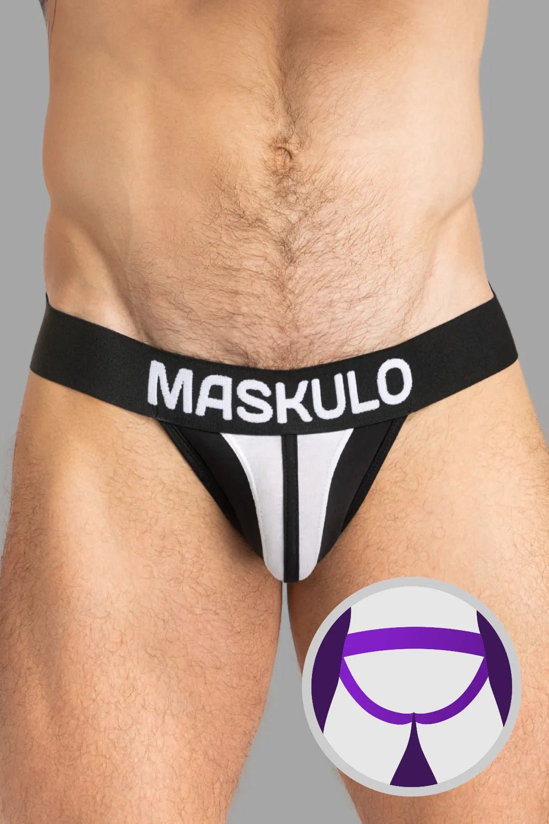 Maskulo TIGER Jockstrap, black &amp; white, 100% cotton everyday underwear with unique POUCH-SNAP technology for adjustable fit.