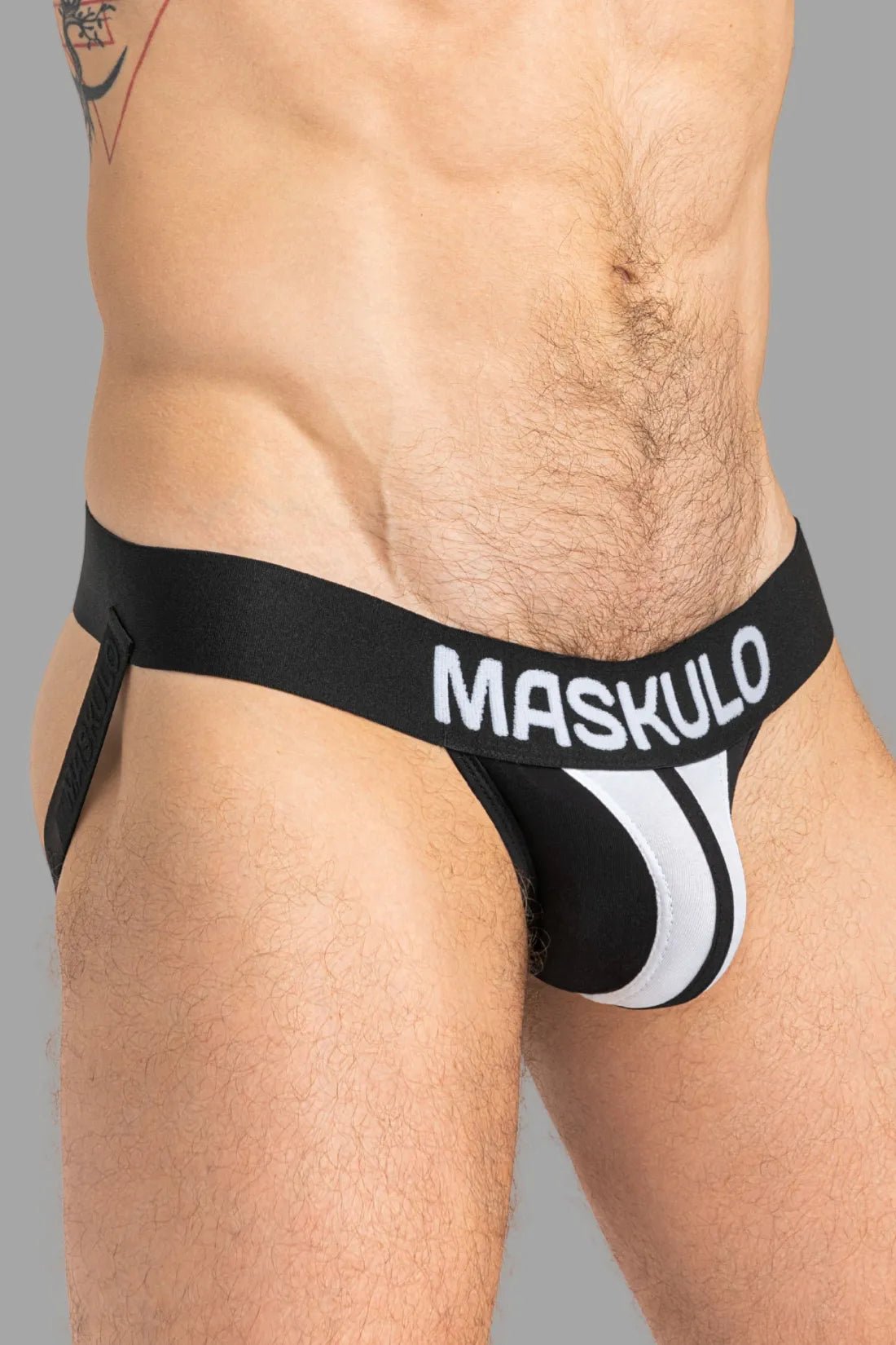 Maskulo Tiger Jock with pouch snap in black and white. Men&