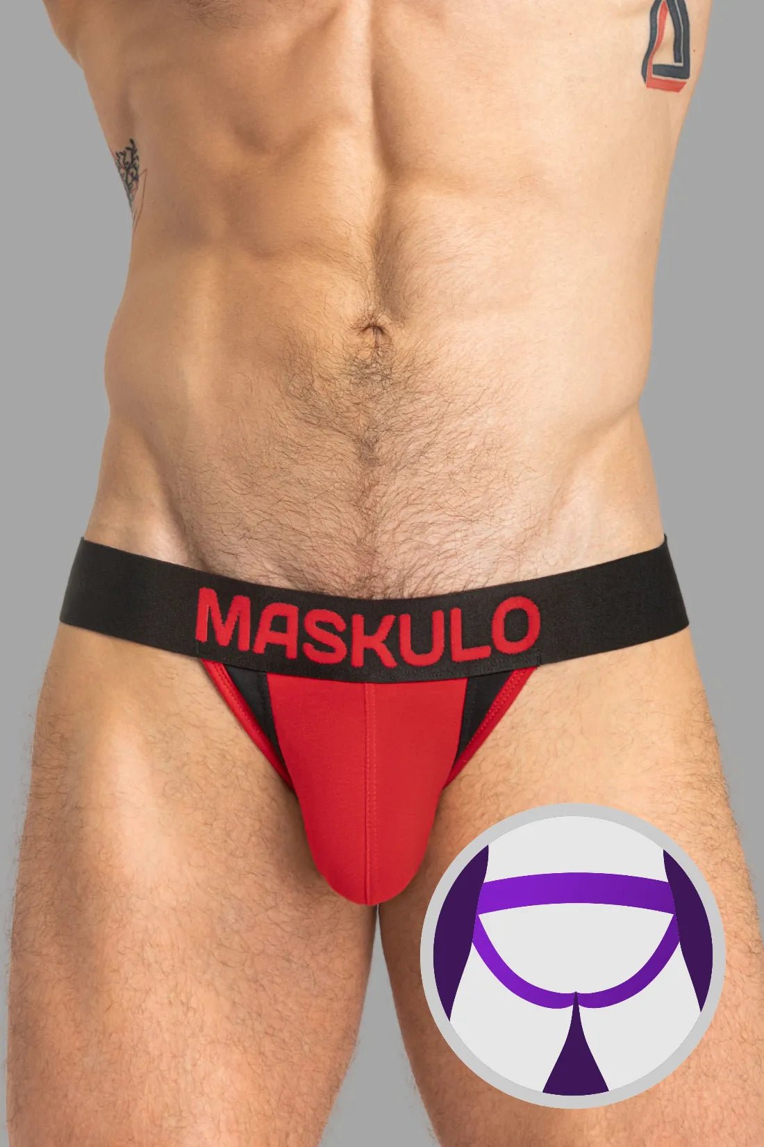 Captain A Jock O Inside Pouch in red and black, a comfortable and stylish jockstrap for men from Maskulo Global (EU).