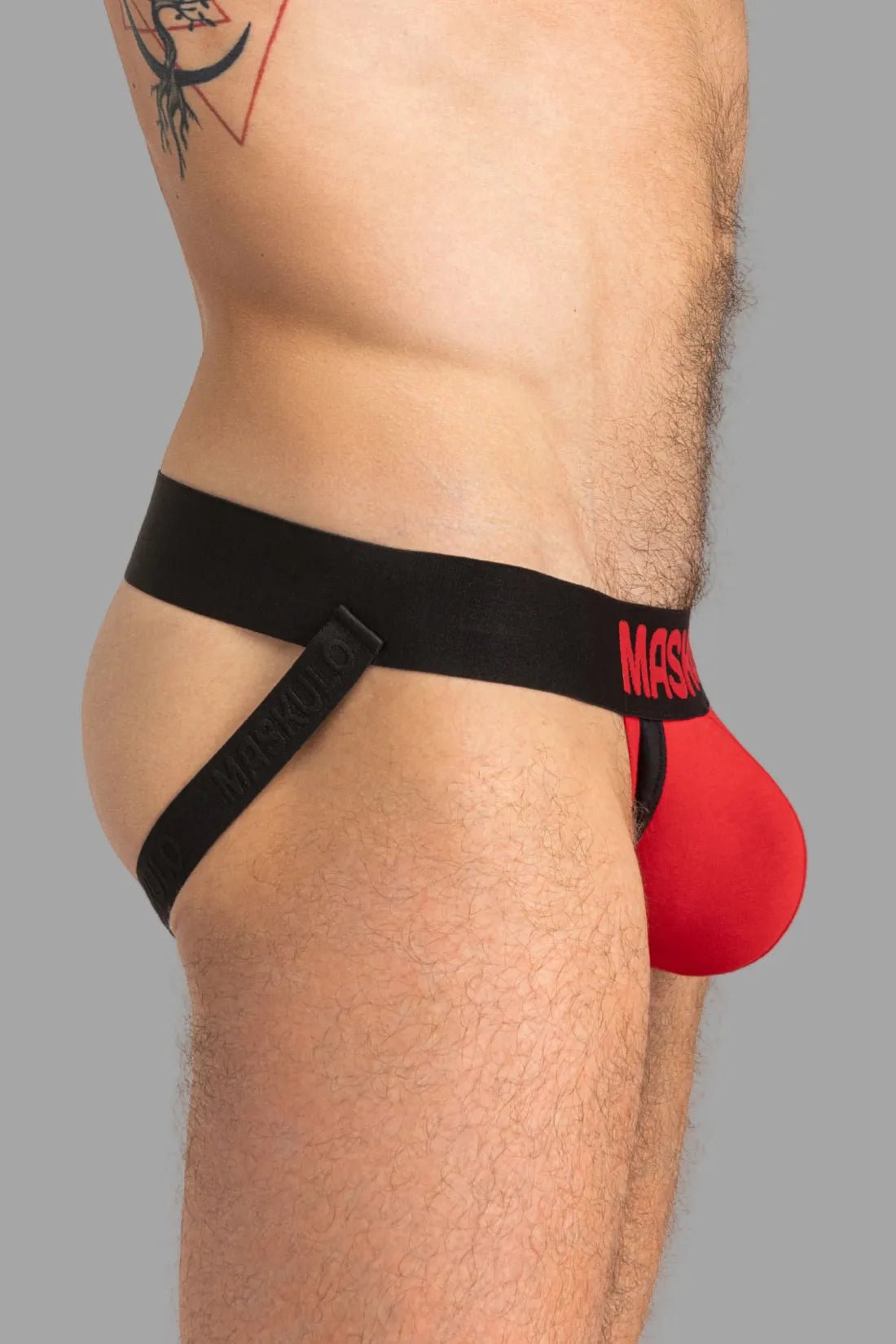 Maskulo Captain A Jock O inside pouch in red and black, available for sale at Maskulo Global (EU) online store.