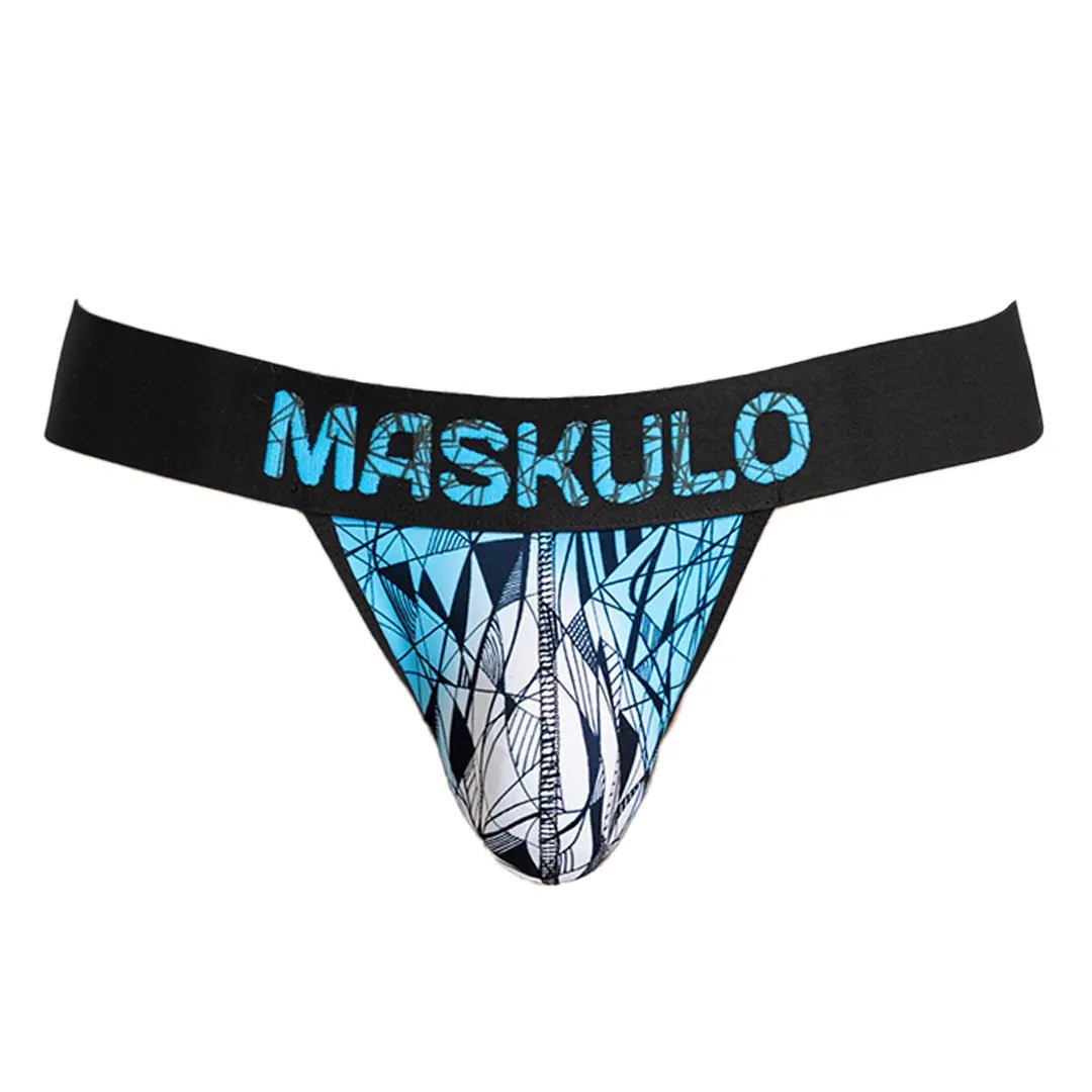 Maskulo Armor Jock with Art X-Effect in Black and Blue, featuring a unique design for comfort and support. Available globally.