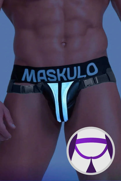 Maskulo Jock with Plastic Fasteners in Black and Grey Reflective Light. Men&