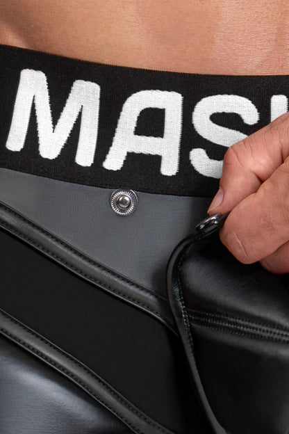 Black leggings with a prominent bulge design by Maskulo for men. High-quality fashion apparel for sale at the Maskulo Global (EU) online store.