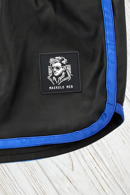 Gavin Powern PU leather jogging shorts in black and blue, size M, 160g. Stylish new male adult shorts available from Maskulo Global (EU) store for 79.