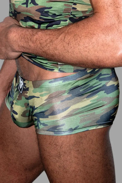 Maskulo Hue Sleek Trunk Shorts in Silky Camouflage, size L, featuring the product SKU MSH266-Y3.