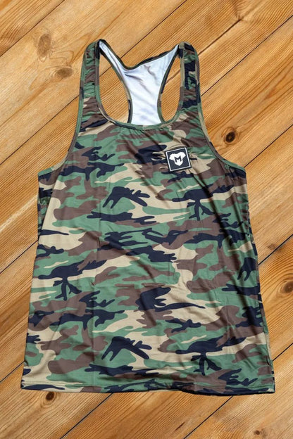 Maskulo Gaell Sleek Tight Top in Silky Camouflage. Super tight, smooth, stretchy, and silky tank top with 3D logo. MTP177.