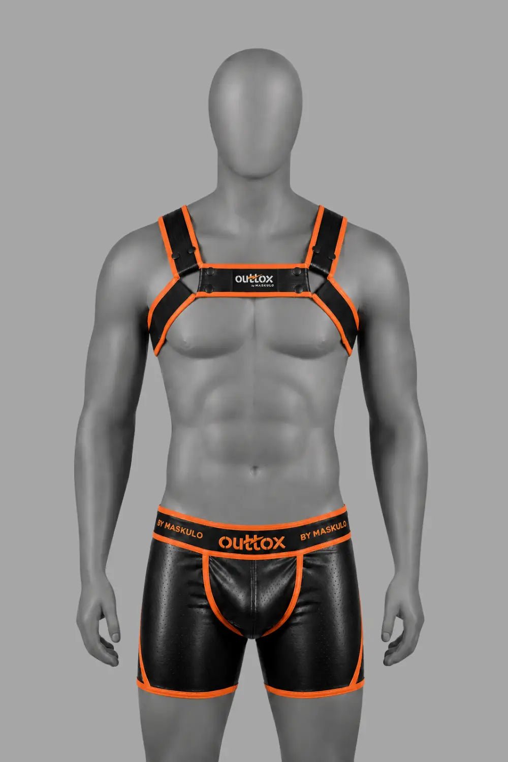 Outtox by Maskulo. Bulldog Harness with Snaps. Black and Orange - Outtox - XHR121-Y1- Maskulo EU Global Online Store