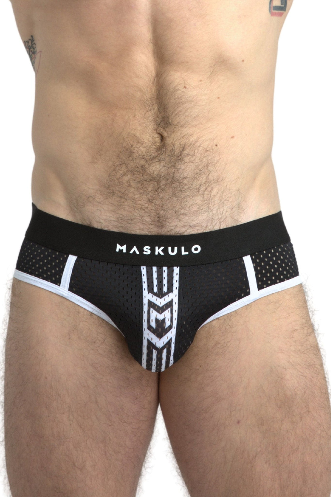 Printed Mesh Briefs in Black and White from Maskulo Global (EU) online Store. High-quality underwear for comfort and style.