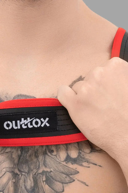Outtox by Maskulo Bulldog Harness with Snaps Black/Red, a durable and stylish accessory. Perfect for your next event.