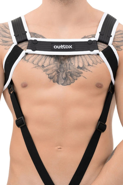 Outtox Body Harness with Snaps in Black and White from Maskulo Global (EU) Store. High-quality fashion accessory.