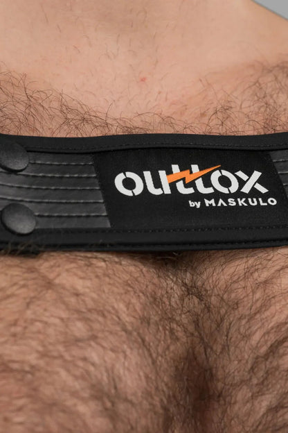 Maskulo Outtox Bulldog Harness with Snaps in Black. Durable, stylish accessory for adults. Ships globally from EU.
