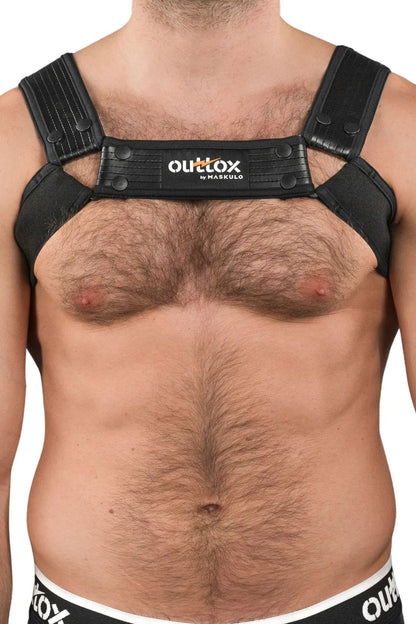 Outtox by Maskulo Bulldog Harness with Snaps in Black. Adjustable fetish accessory for men&