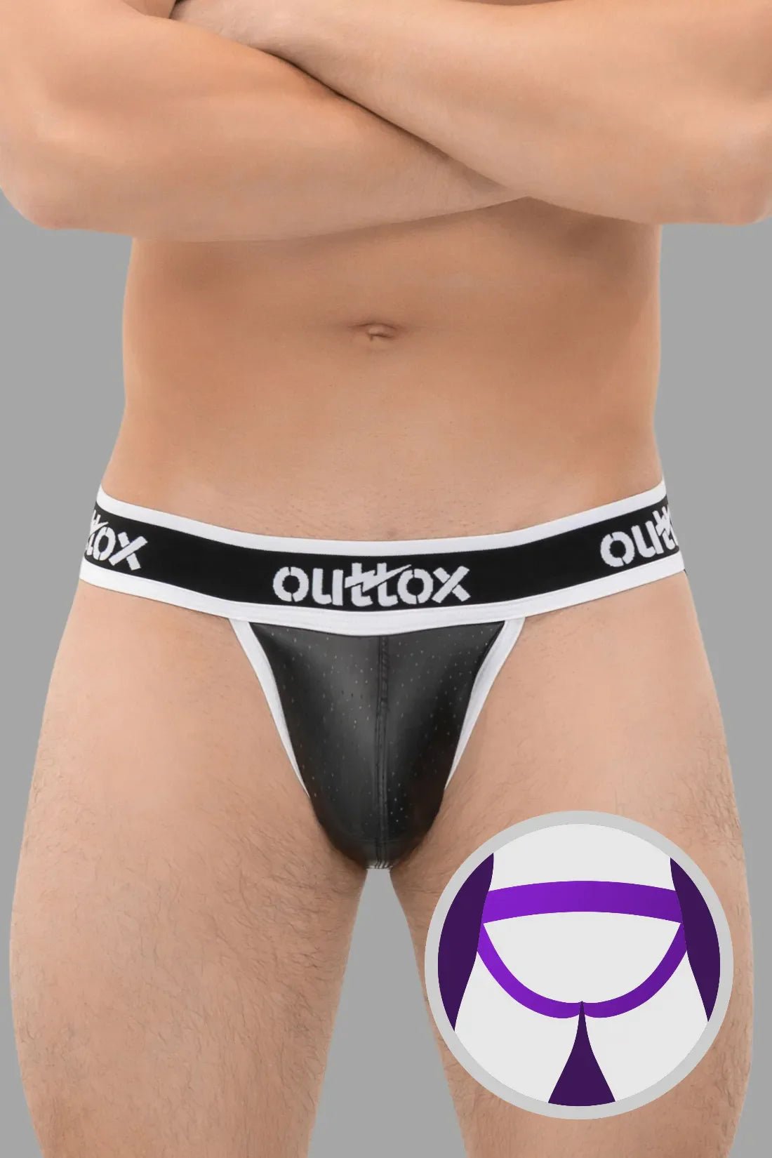 Outtox Black/White Jock with Snap Codpiece. Men&