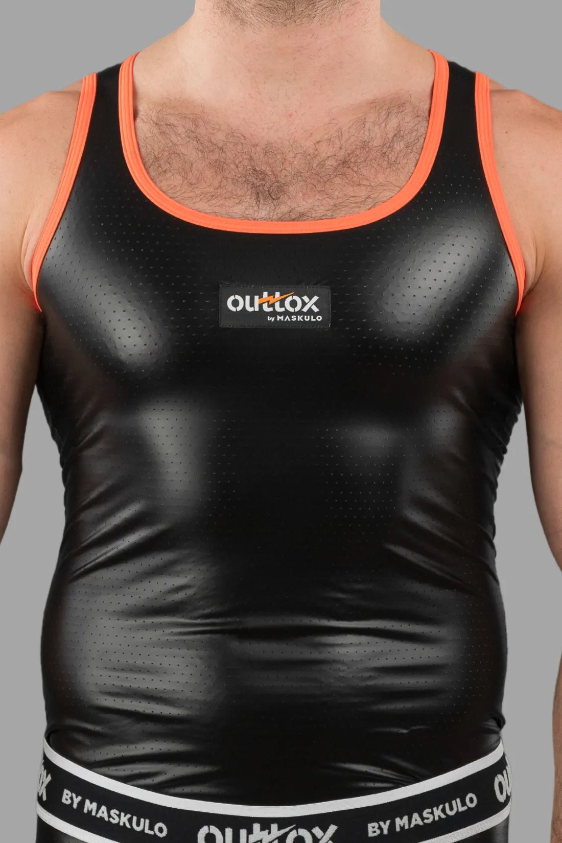 Outtox Maskulo tank top in black and orange. Men&