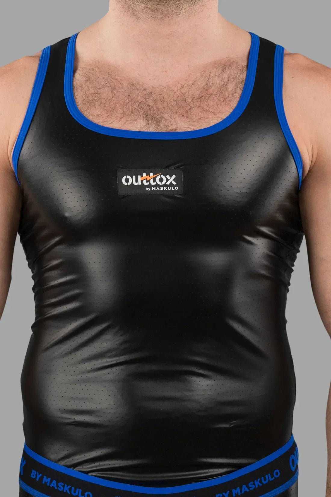 Outtox Maskulo tank top in black and blue, size M. High-quality apparel for adult male. Style XTP107-Y2.