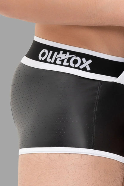 Maskulo Outtox Open Rear Trunk Shorts with Snap Codpiece in Black and White