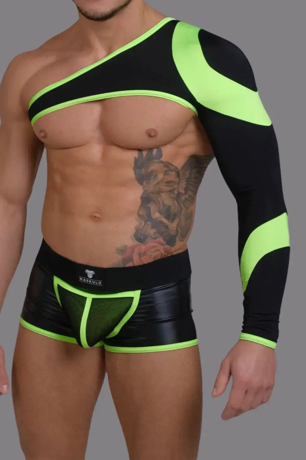 Youngero. Asymmetrical Long - Sleeved Crop Top. Green Neon - Maskulo - MTP151-Y1 - Maskulo EU Global Online Store