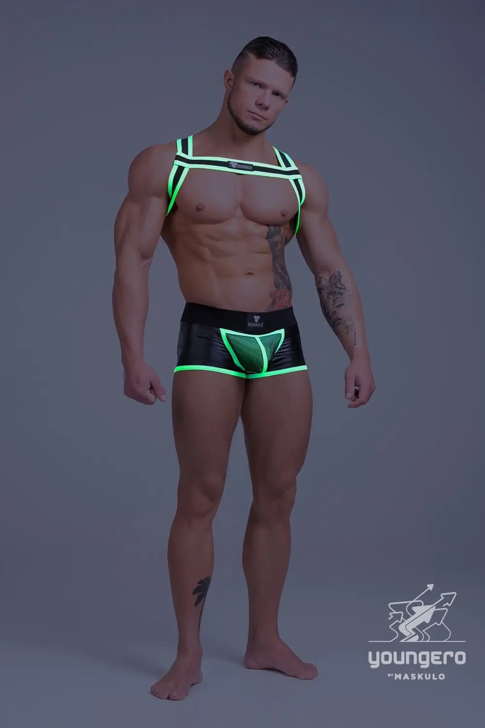 Youngero. Bulldog Elastic Harness. Green Neon - Maskulo - MHR144-Y1 - Maskulo EU Global Online Store