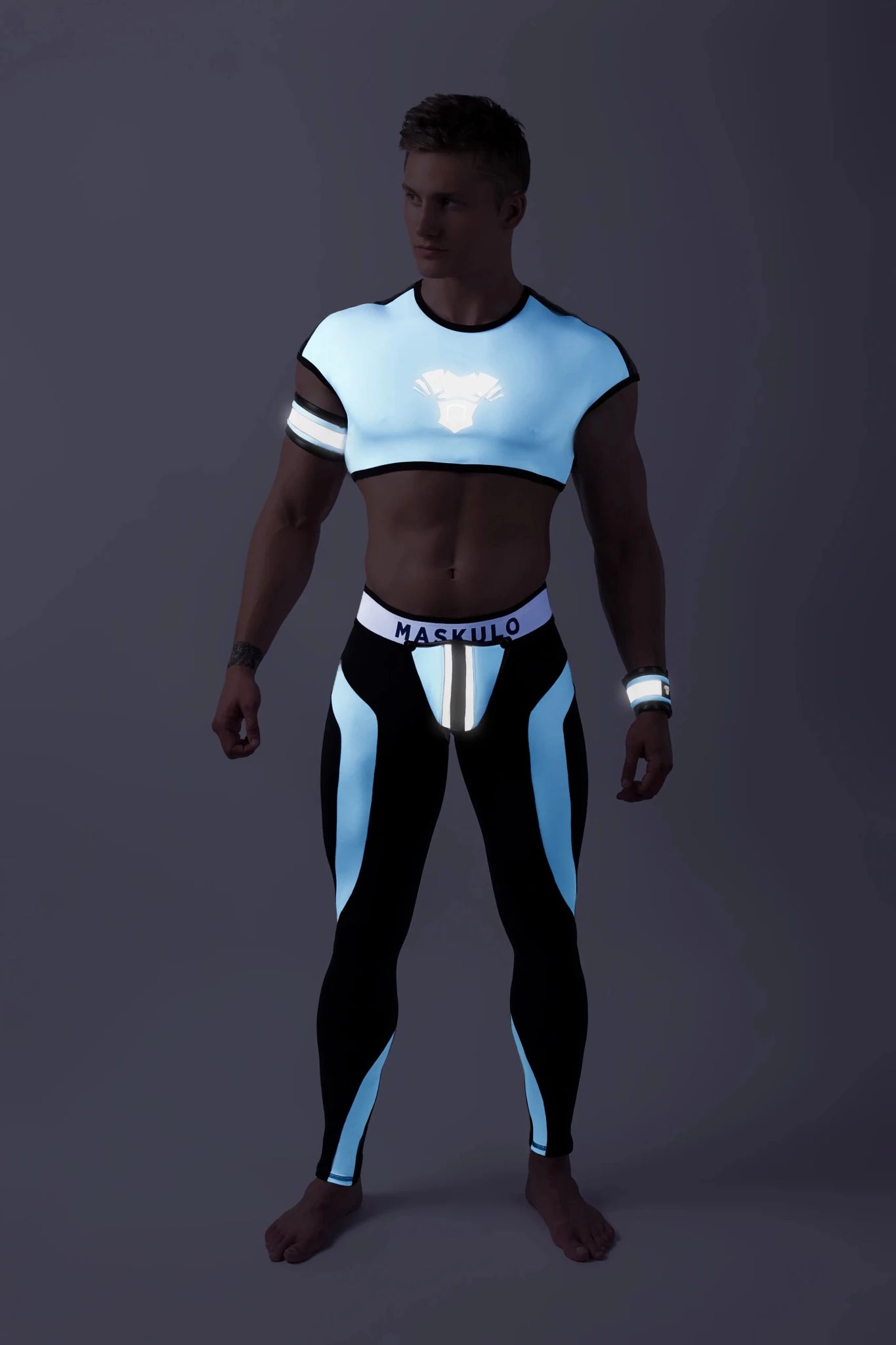 Youngero. Leggings, regular rear. Codpiece. White Neon - Maskulo - MLG153-Y1 - Maskulo EU Global Online Store