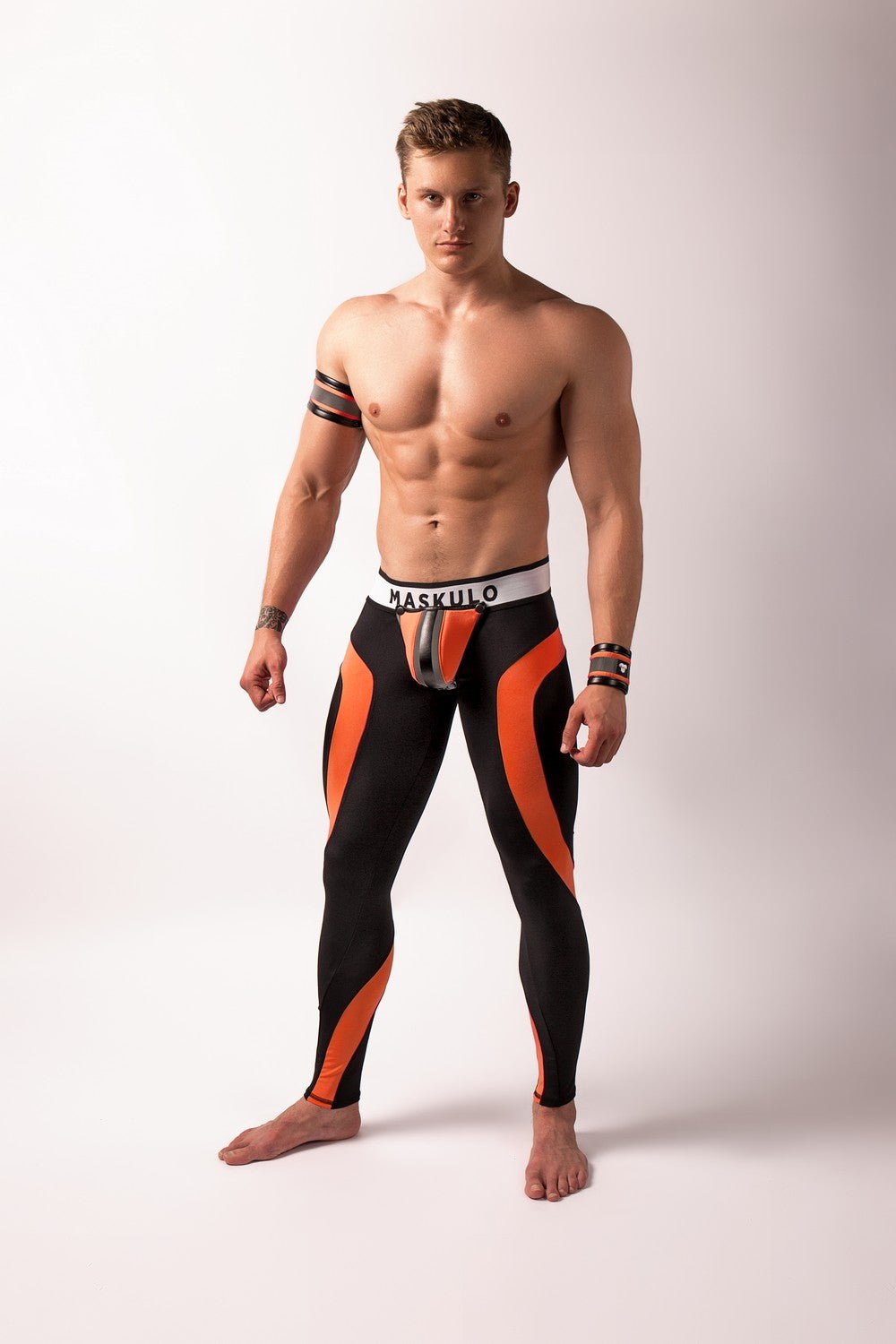 Youngero. Leggings, zippered rear. Codpiece. Orange Neon - Maskulo - MLG156-Y1 - Maskulo EU Global Online Store